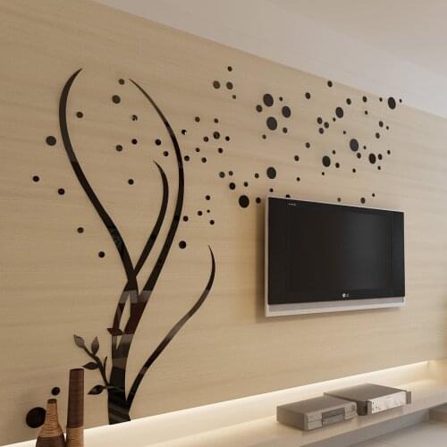 2016 Free shipping 3d stereo acrylic crystal wall stickers Tree living room bedroom TV background decoration creative home decor