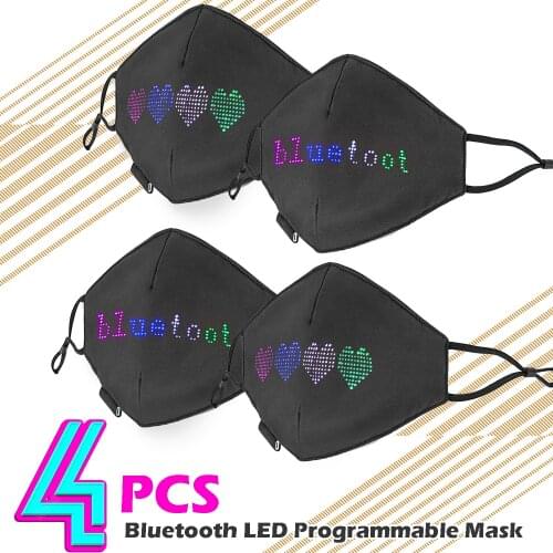 4PCS LED Mask 12*48 Matrix Bluetooth Programmable LED Mask with Built-in Battery for Supermarket Shopping Party Christmas Gifts