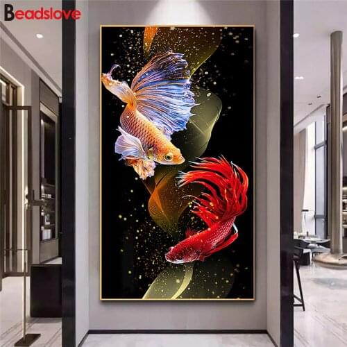 5D Diamond Embroidery Cartoon Colorful Koi Fish DIY Diamond Painting Cross Stitch full round Diamond Set Unfinished Decor