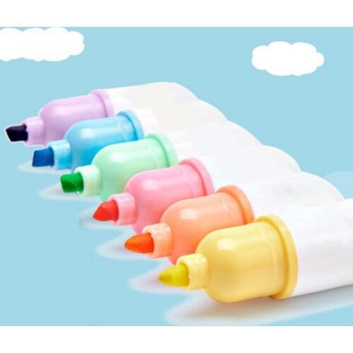 6Pcs/Set Cute Capsule Shaped Highlighter Marker Pens Stationery Office Supplies