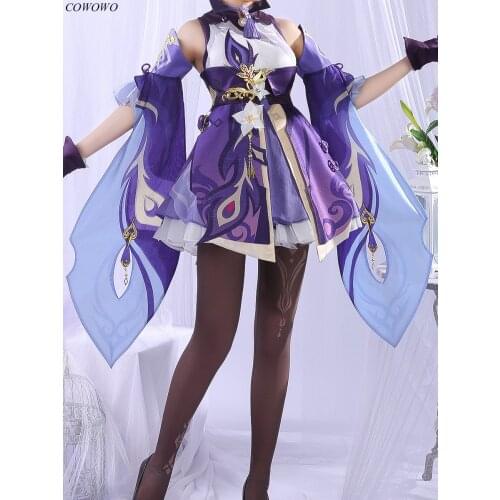 Anime! Genshin Impact Keqing Kequeen Game Suit Pretty Dress Uniform Cosplay Costume Halloween Party Outfit For Women 2021 NEW