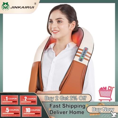 JinKaiRui Back Massager Electrical Shiatsu Neck Shoulder Body Massager Infrared Heated Kneading Car/Home Massagem Masajeador
