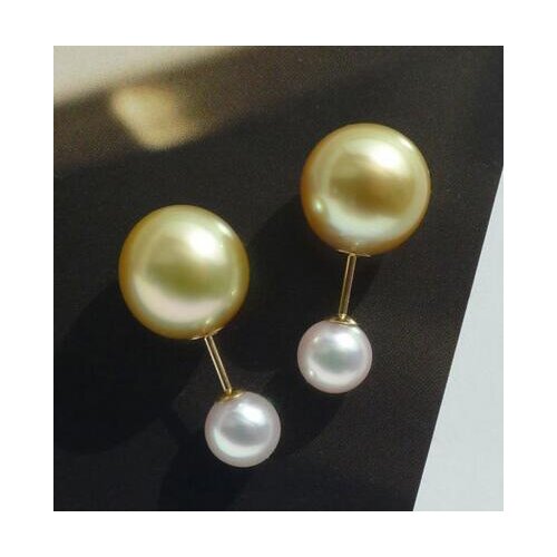 Free shipping luxury Noble jewelry Genuine pair Real South Sea Akoya Double Sided Pearl Ball Plug Stud Earrings