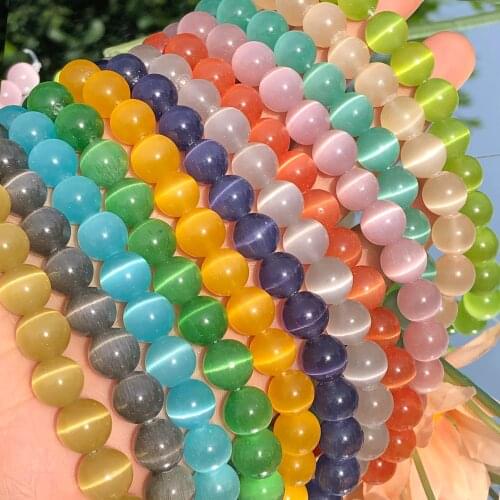 AAA Natural Multicolor White Pink Opal Cat Eye Moon Stone Loose Spacer Bead For Jewelry Making DIY Bracelet Necklace Accessories