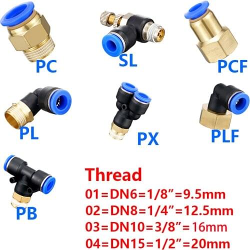 Pneumatic Air Connector Fitting PC/PCF/PL/PLF 4mm 6mm 8mm Thread 1/8" 1/4 3/8 1/2 Straight Hose Fittings Pipe Quick Connectors