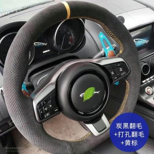 Black Suede Steering Wheel Cover For JAGUAR XF XJL XE F-PACE F-TYPE Perforated Leather Grip Auto interior accessorie