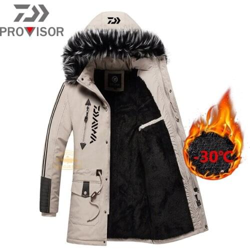 DAIWA Fishing Clothing Autumn Winter Waterproof Warm Fishing Jackets Men Fleece Thick Outdoor Fur Collar Fishing Jackets