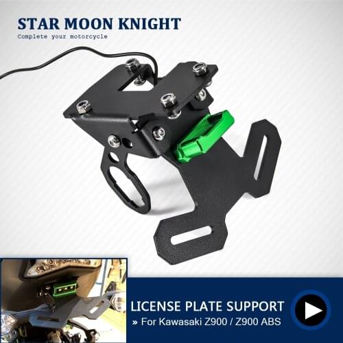 Motorcycle CNC Rear License Plate Tail Frame Holder Bracket with LED Light Lamp Support Kit for Kawasaki Z900 RS ABS 2017 - 2020