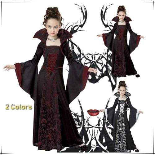 Halloween Costume for Kids Girls Flared Sleeves Royal Vampire Costume Girl Medieval Long Sleeve Dress Costume for Party Cosplay