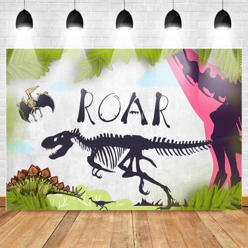 MOCSICKADinosaur Roar Backdrop Green Jungle Happy Birthday Background Boys Birthday Party DecorStudio Photography Backdrops