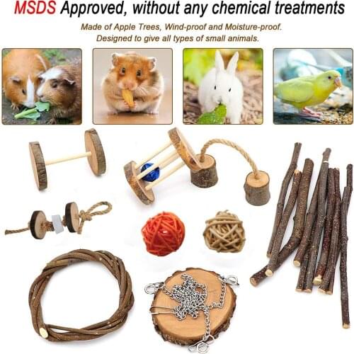 Guinea Pig Toys, Wooden Pine Hamster Chew Rats Chinchillas Toys Dumbells Exercise Bell Roller Teeth Care Molar Toy for Rabbits