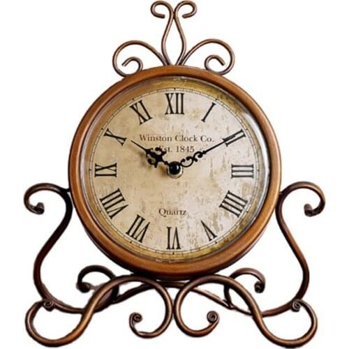 Battery Operated Silent Table Clock Home Bedroom Living Room Office Decor Vintage Retro Iron Ornament