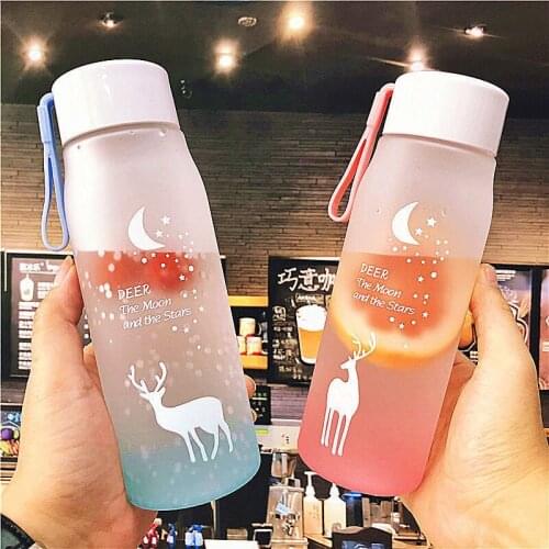 Korean Style Gradient Color Elk Frosted Plastic Cup Male and Female Student Couple Space Cup Fresh Portable Casual Water Bottle