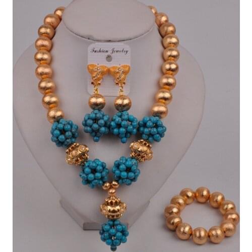 Costume Necklace Dubai Gold African Jewelry Set Nigerian Beads Jewelry Sets 46-AB-03