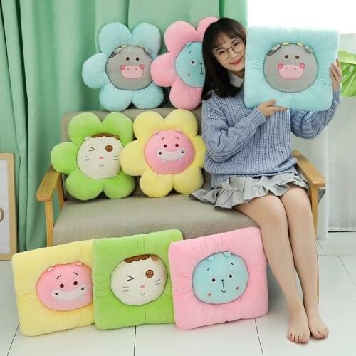 Colorful Flowers And Square Cushion Cattle Hippo Cat Plush Pillow Kids Plush Toys Soft Sofa Cushion Baby Sleeping Pillow Gift