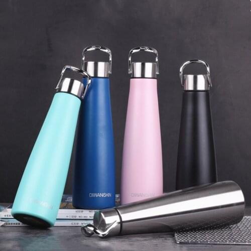 Creative 304 Stainless Steel Small Mouth Sports Vacuum Cup with Handle Spray Craft Outdoor Bottle Customization