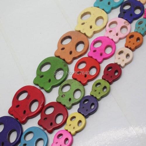 Mini. Oder is $7!13x15,20x22,25x28mm Multicolor Turquoises Skull Slice Loose Beads 15"