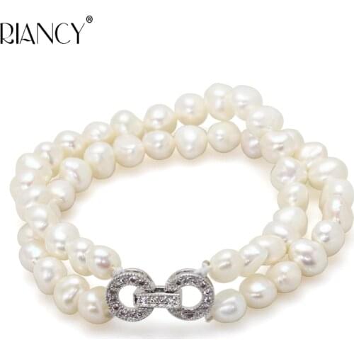 Fashion natural freshwater 7-8mm black baroque double row natural freshwater pearl bracelets jewelry bangle for women