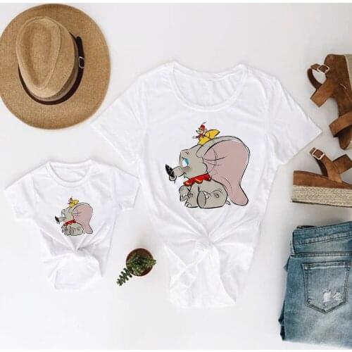 Cartoon Disney Dumbo Elephant Squirrel Timothy Print Adult Unisex T-shirt Streetwear Clothes for Teenager Summer Famliy Look
