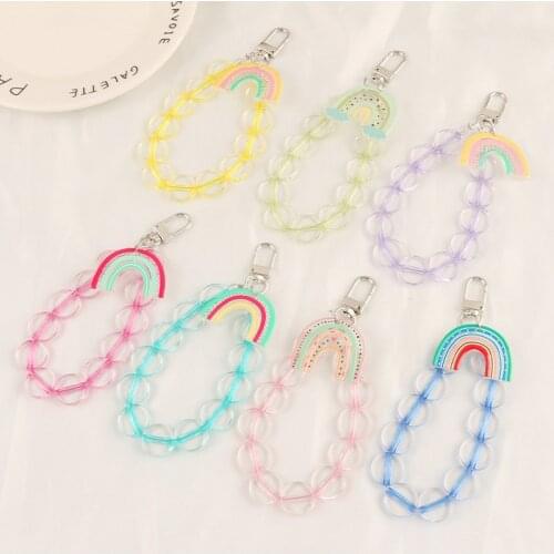 Cartoon Geometric Fruit Rainbow Acrylic Keychains Cute Transparent Bead Chain Pendant Keyring for Women Girl Backpack Key Chains