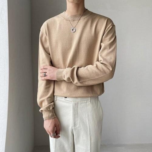 Autumn Men Long Sleeve Pullover Thin Bottom Sweater Solid Color Office Business Casual Knitted Vintage Sweater Male Knitwear