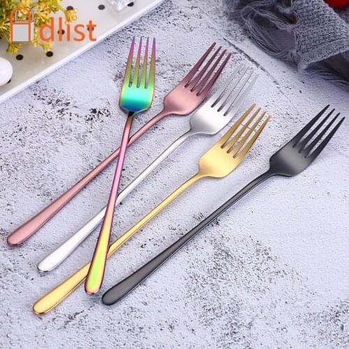 6pcs Long Handle Dinner Fork Korean Rainbow Forks Stainless Steel Table Fork Set Colorful Tableware Wedding Cutlery Restaurant