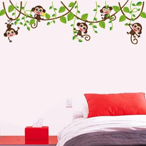 Sticker children cartoon animal monkey wall stickers children room children baby bedroom wall stickers self-adhesive mural