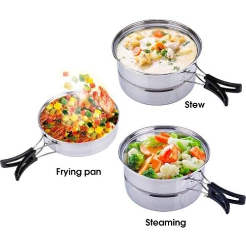 Stainless Steel Outdoor Cooking Kettle Camping Pot Backpack Cooker Set Picnic Multi-Functional Lunch Box Outdoor Lunch Box