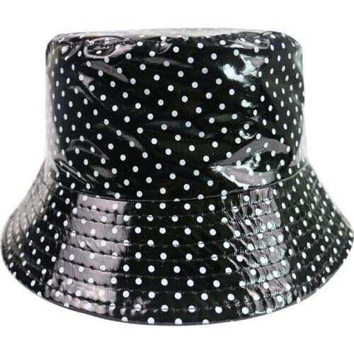 New dot print patent leather sexy cap for party and daily life bucket hat fashion
