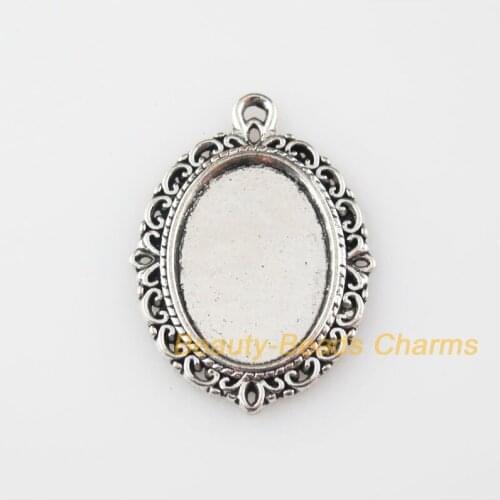 New 12Pcs Tibetan Silver Color Oval Flower Charms Pendants Picture Frame 21x29mm