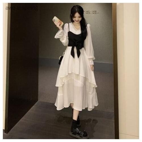 2021 Summer New Dress Female Temperament Gentle and Generous Long-sleeved White Irregular Cake Dress Was Thin First Love Dress
