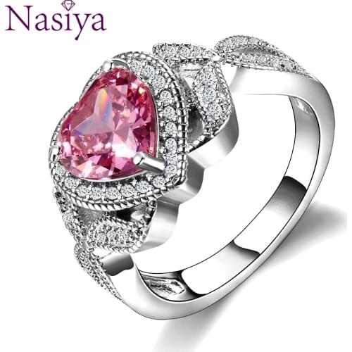 Charm Silver Color Womens Jewelry Ring Multicolor Heart Pink Cubic Zircon Rings For Women Wedding Engagement Birthstone Ring