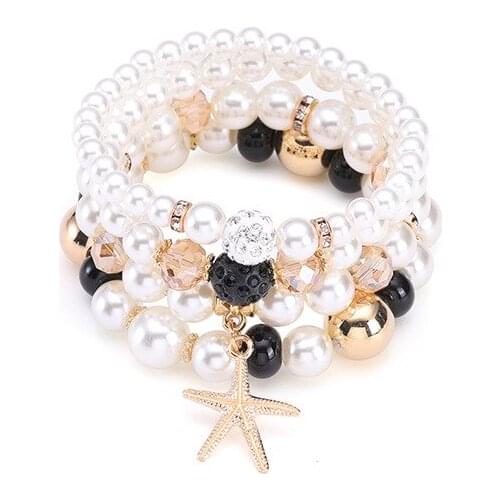 ORNAPEADIA 2021 New Multiple Bracelets for Women Female Imitation Pearl Starfish Retro Bracelet Elastic Detachable Wholesale