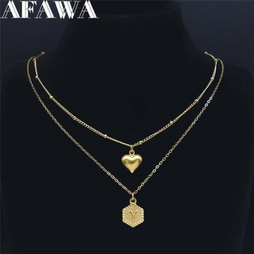 2pcs Stainless Steel Layer Necklace Chain for Women Gold Color Letter Y Charm Necklaces Fashion Jewelry bijoux femme XH138S03