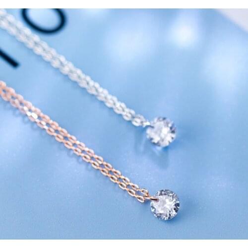 Necklace 925 sterling silver Hanging Drop Clear CZ Small Fresh Single Drill chocker Simple Chain Necklace for women Female 2019