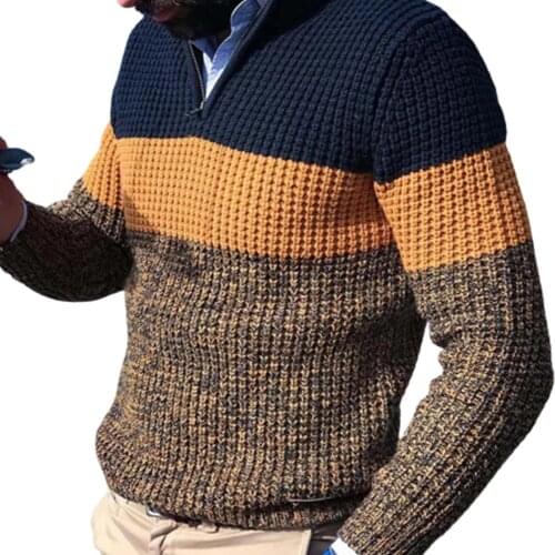 Hot Plus Size Men Autumn Winter Pullover Jumpers Long Sleeve V Neck Color Block Knitted Sweater