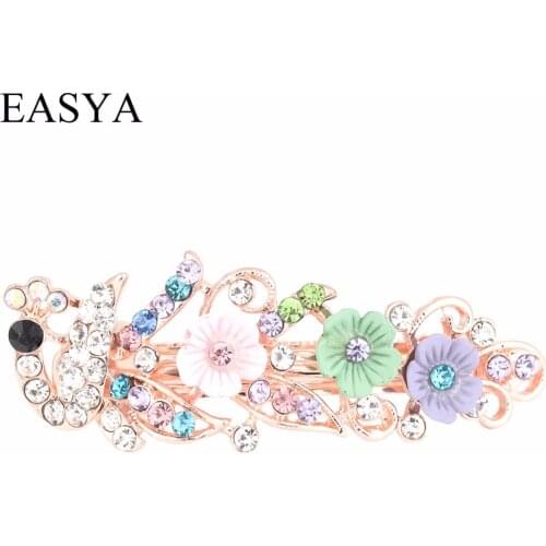 EASYA Colorful Enamel Flower Barrettes Hair Accessories Jewelry Fashion Crystal Sparking Peacock Hair Clips Hairpins For Women