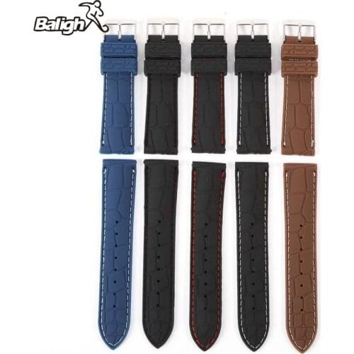 Newest Fashion Band Silicone Rubber Strap Watch Crocodile Pattern Brown Black 20 22mm Durable Watchbands