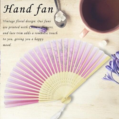 Pink Women Silk Fan Chinese Japanese Hand Fan Folding Fan Home Decoration Ornaments Art Craft Gift Wedding Dance Hand Fan