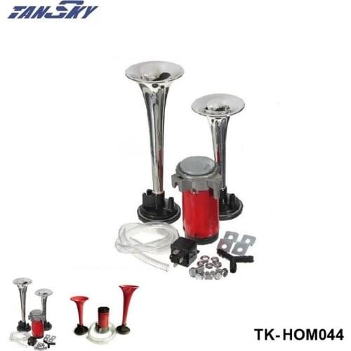 Silver/Red Loud 12V 135db Twin Trumpet Air Horn & Compressor Set Kit Car Boat Truck For Ford Mustang 05-10 V8 ZAP TK-HOM044