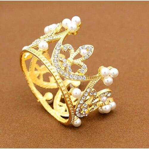 Simulated Pearl Tiaras and Crowns Kids Round Mini Birthday Cake Crown Girl Headpiece Hair Jewelry Accessories