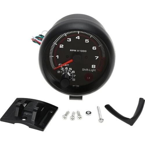 Universal 3.75 Inch 12V Black Shell White Backlight Car Tachometer Gauge Warning Speedometer 0-8000 Rpm for 4 6 8 Cylinders