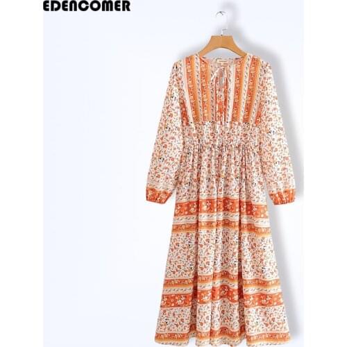 2020 Spring Summer New Style Europe and America WOMENS Dress Bohemian Holiday-Printed Long-sleeved Dress Large Long Dresses