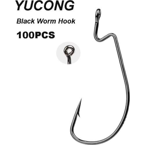 YUCONG 100pcs Carbon Steel Single Hooks Worm Fishing Hooks Wide-Crank Hooks Softjerk Hooks Barbed Carp Hooks 1/2/4/6/8# Fishing