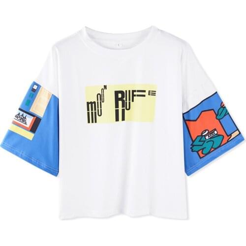 Neatie kiddie Harajuku Streetwear Women Half Sleeve Casual T shirt Female Tops White Graffiti Print Loose T-shirt Clothes