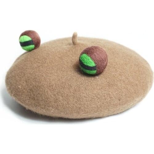 Women’s Hat Handmade Woolen Winter Painter Berets Novelty Cute Frog eyes Beret Christmas Gift Fashion Girls Creative Hats