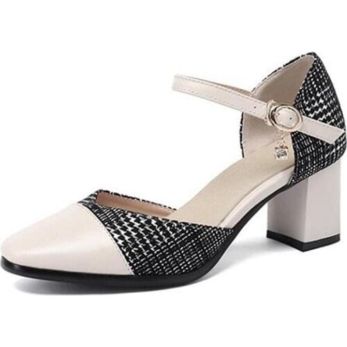 2020 New Mixed Color Genuine Leather Sandals Summer Fashion Sandals Elegant Charm High Heel Sandals Work Banquet Women Sandals