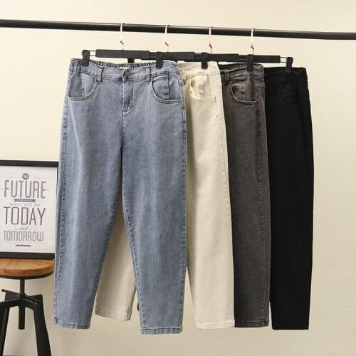 New Plus Size Jeans Women Denim Casual 4XL Slim Cowboy Harem Nine Points Pants Solid Fashion Joker Trousers Female Clothing 2020