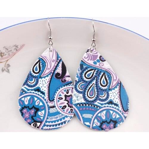 ZWPON 2019 New Print Paisley PU Leather Teardrop Earrings for Women