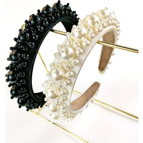 Designer Headbands Decorated full drilling white pearl headband women millet beads creative hair accessories